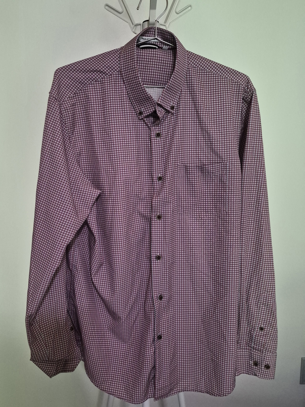 Four Way Stretch Collar Long Sleeve Dress Shirt Plaid Checkered